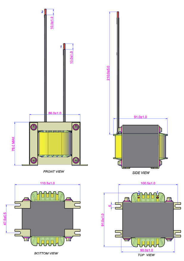 Inductance PFC EI85 50Hz / 60Hz pour le chargeur de batterie de 10 kW 